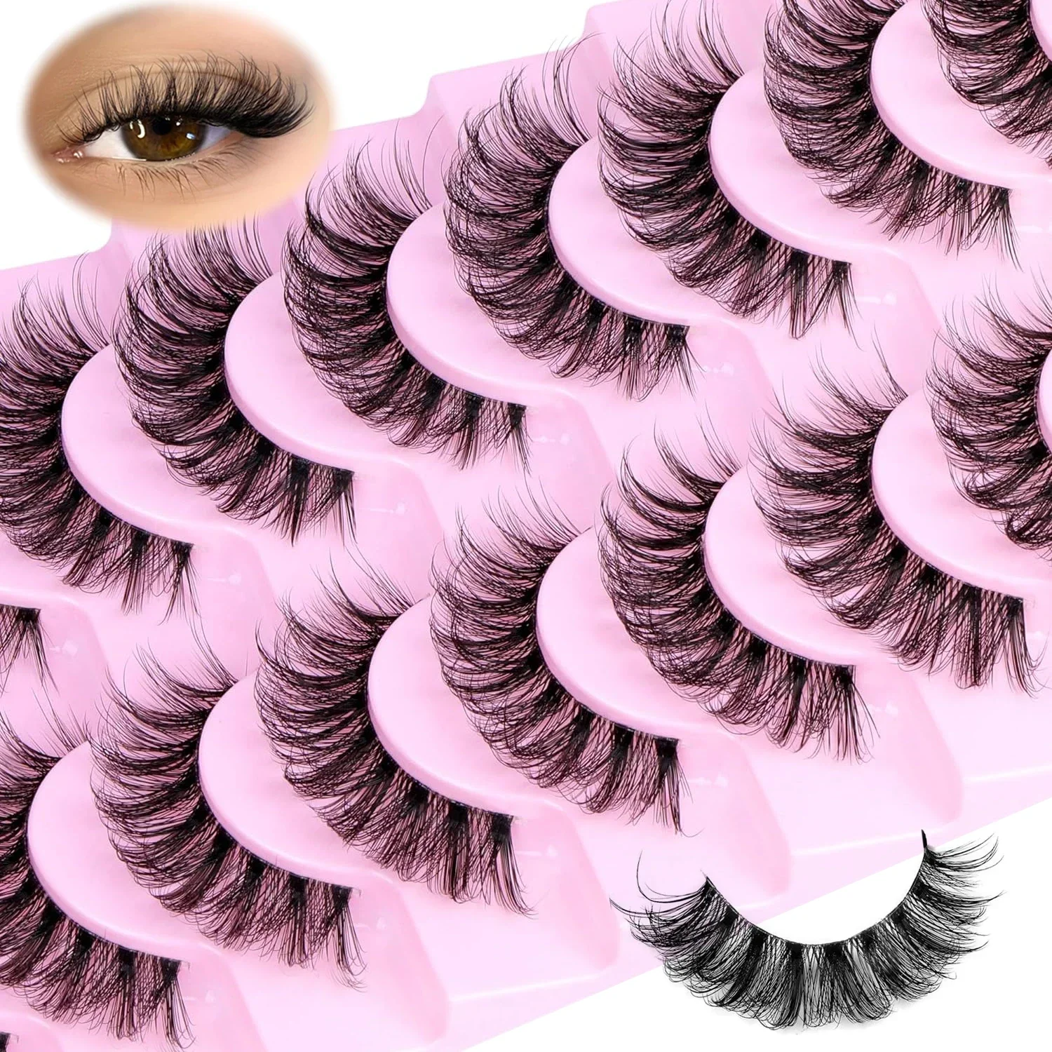 Eyelash Extension Human Hair - 10 Pairs Natural Fluffy False Eyelashes
