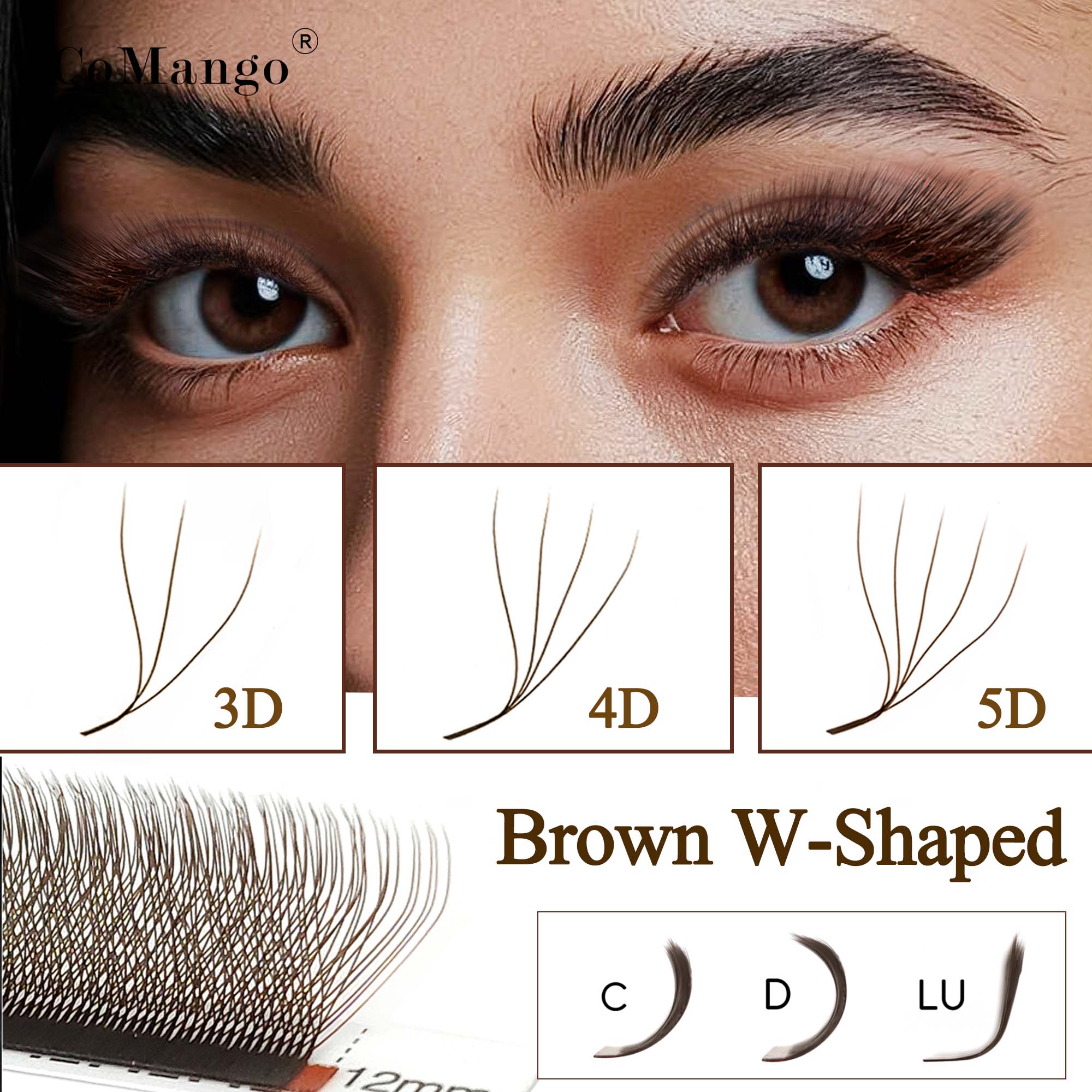 CoMango C/D/LU Brown 3D/4D/5D  - Eyelash Extension Volume Styles review and price